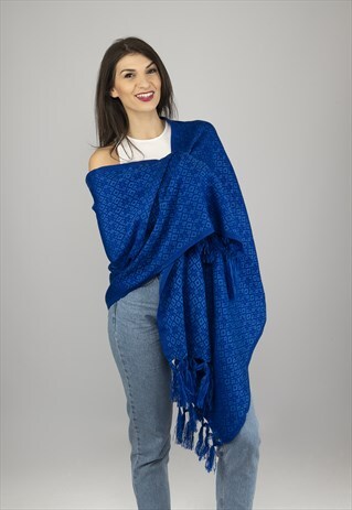 REBOZO PASHMINA SCARF SHAWL BLUE WOVEN SOFT BOHEMIAN PONCHO