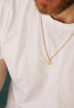 Gold tone sun disc pendant chain necklace for men gift