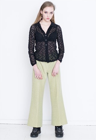 VINTAGE BLACK SEE THROUGH LONG SLEEVE RETRO SHIRT