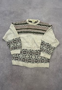 Eddie Bauer Knitted Jumper Abstract Patterned Grandad Knit