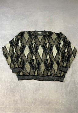 Vintage Knitted Jumper Abstract Patterned Grandad Sweater