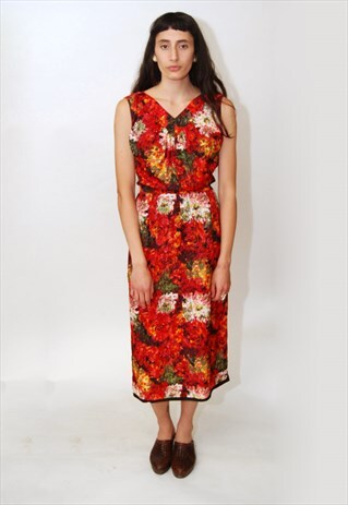 ABSTRACT FLORAL DRESS (S) VINTAGE 40S HOURGLASS MIDCENTURY