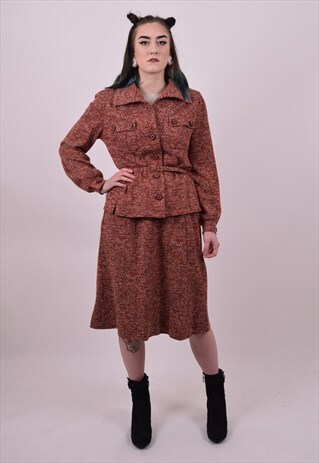 VINTAGE 60'S BROWN SKIRT & JACKET SUIT SIZE 12 14 16