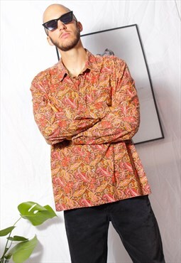 90s vintage MUSTANG red orange paisley boho floral shirt