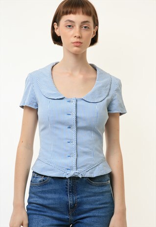 VINTAGE MOSCHINO CHECKED BLUE BLOUSE 4479