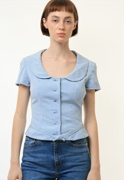Vintage Moschino Checked Blue Blouse 4479