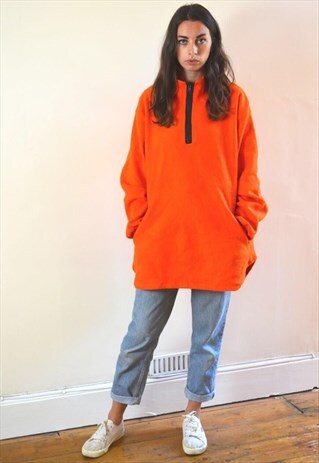 90S VINTAGE NEON ORANGE OVERSIZED 1/4 ZIP FLEECE