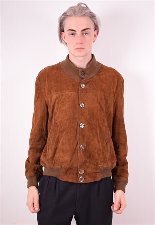 MENS VINTAGE SUEDE BOMBER JACKET LARGE BROWN 90S