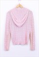 VINTAGE RALPH LAUREN KNIT HOODIE PINK ZIP UP CABLE KNIT