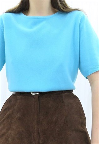 90S VINTAGE LIGHT BLUE KNITTED JUMPER BLOUSE (SIZE S)