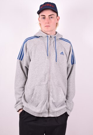 ADIDAS MENS VINTAGE HOODIE JACKET XL GREY 90S