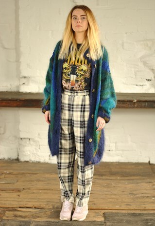 VINTAGE 80S PATTERNED OVERSIZED COATIGAN CARDIGAN