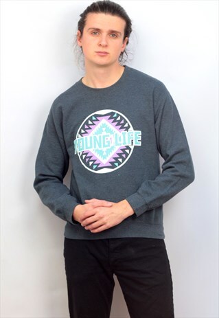 1990'S VINTAGE GREY AZTEC PRINT 'YOUNG LIFE' SWEATSHIRT