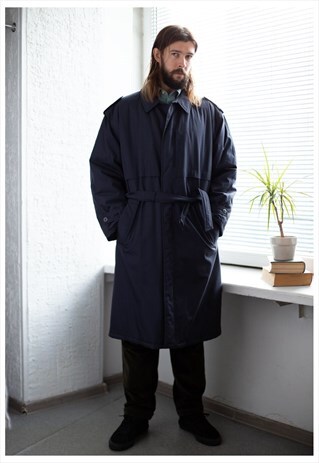 VINTAGE 80'S NAVY WARM BELTED COAT