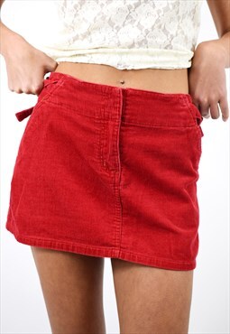 Vintage Y2K Mini Skirt in Red Corduroy 