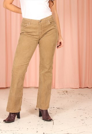 VINTAGE 90S CORDUROY FLARED TROUSERS IN BEIGE