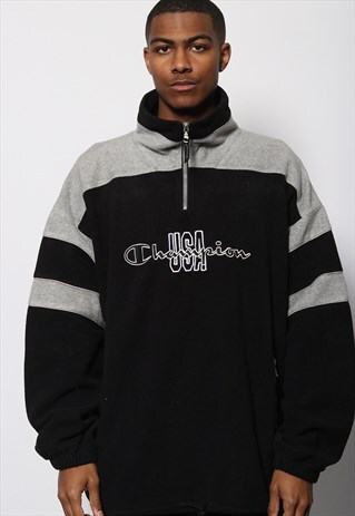 VINTAGE CHAMPION USA BIG LOGO 1/4 ZIP FLEECE