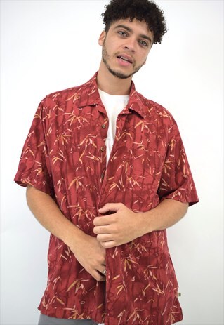 VINTAGE 90S RED BEIGE PATTERN PRINT SHIRT