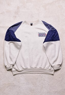 Vintage 90s C&A Beige Blue Colour Block Sweater
