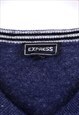 VINTAGE KNITTED JUMPER NAVY PULLOVER V NECK WITH CHEST LOGO