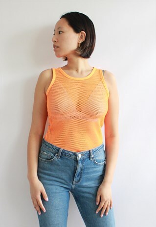 Y2K ORANGE MESH NET TOP