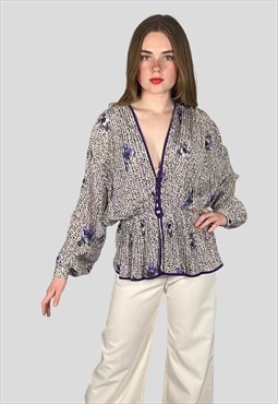 80's Sergio Ferrazzi Lilac Floral Pleated Blouse Jacket 