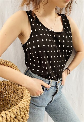 VINTAGE 90S POLKA DOT PARISIAN CHIC BOHEME BLOUSE TANK TOP