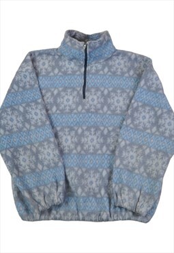 Vintage Fleece 1/4 Zip Retro Snowflake Pattern Blue Ladies M