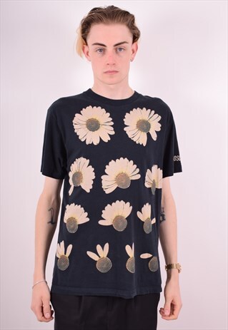 MOSCHINO MENS VINTAGE T-SHIRT TOP LARGE BLACK 90S
