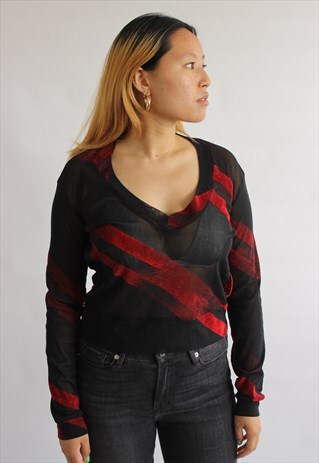 BLACK RED MESH ABSTRACT LONG TOP