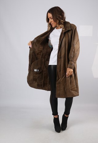 SHEEPSKIN LEATHER SHEARLING COAT UK 20 XXXL (HJ2J)
