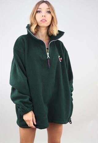 VINTAGE OVERSIZED 1/4 ZIP GREEN FESTIVAL FLEECE