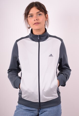 ADIDAS WOMENS VINTAGE TRACKSUIT TOP JACKET LARGE GREY 90S