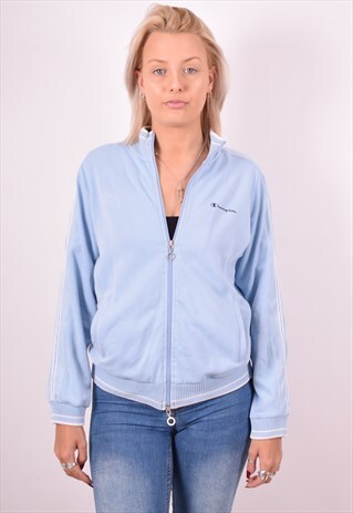 CHAMPION WOMENS VINTAGE TRACKSUIT TOP JACKET MEDIUM BLUE 90S