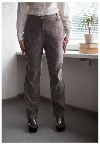 VINTAGE 80'S LIGHT BROWN/BLACK SMART TROUSERS