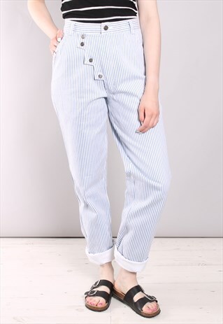 VINTAGE 80S BLUE CANDY STRIPE ZIG ZAG MOM JEANS