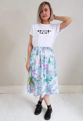 VINTAGE 80'S LIGHT PASTEL FLORAL COTTON SKIRT