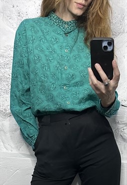 Green Floral Cute Buttoned Shirt / Blouse