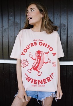 You're Onto A Wiener Women's Hot Dog Graphic T-Shirt