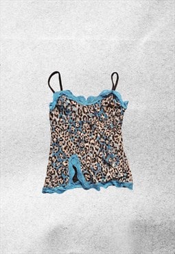 y2k leopard lace printed cami top
