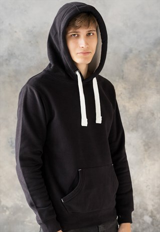 HEAVYWEIGHT BLACK HOODED TOP SWEATSHIRT POCKET HOODIE MEN