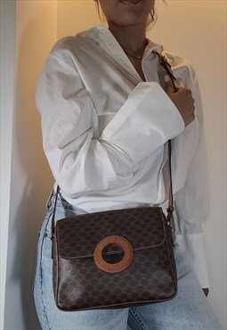 Celine Vintage Monogram Macadam Brown Shoulder Crossbody Bag