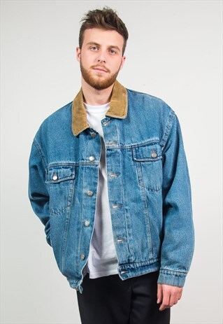 VINTAGE WRANGLER DENIM JACKET CORD COLLAR WARM LINED