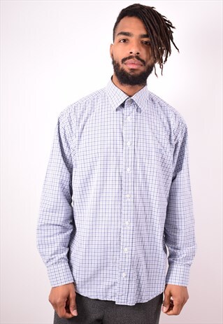 YVES SAINT LAURENT MENS VINTAGE SHIRT LARGE BLUE CHECK 90S