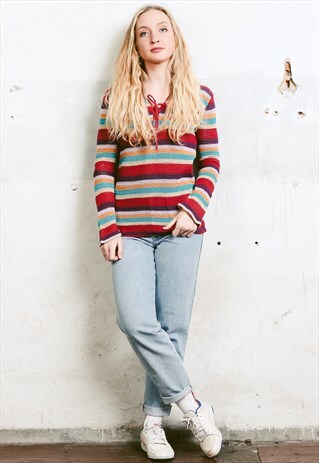 VINTAGE 90S STRIPED CROCHET LONG SLEEVE TOP