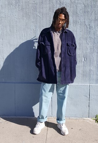 90S HERITAGE SKATER BLUE CORDUROY SHERPA LINED SHIRT JACKET