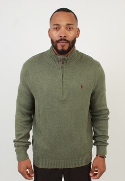 Men's Vintage Polo Ralph Lauren Zip Neck Sweater Green 