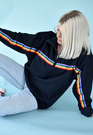 G&G UNISEX NAVY 1/4 ZIP RAINBOW RIBBON SWEAT
