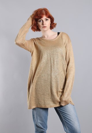 VINTAGE 80S GOLD METALLIC GLITTER KNIT OVERSIZE JUMPER