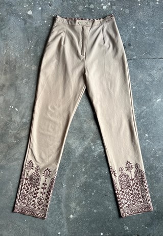 VINTAGE 90S MOM FIT ELASTIC PANTS WITH ETHNIC DETAILS